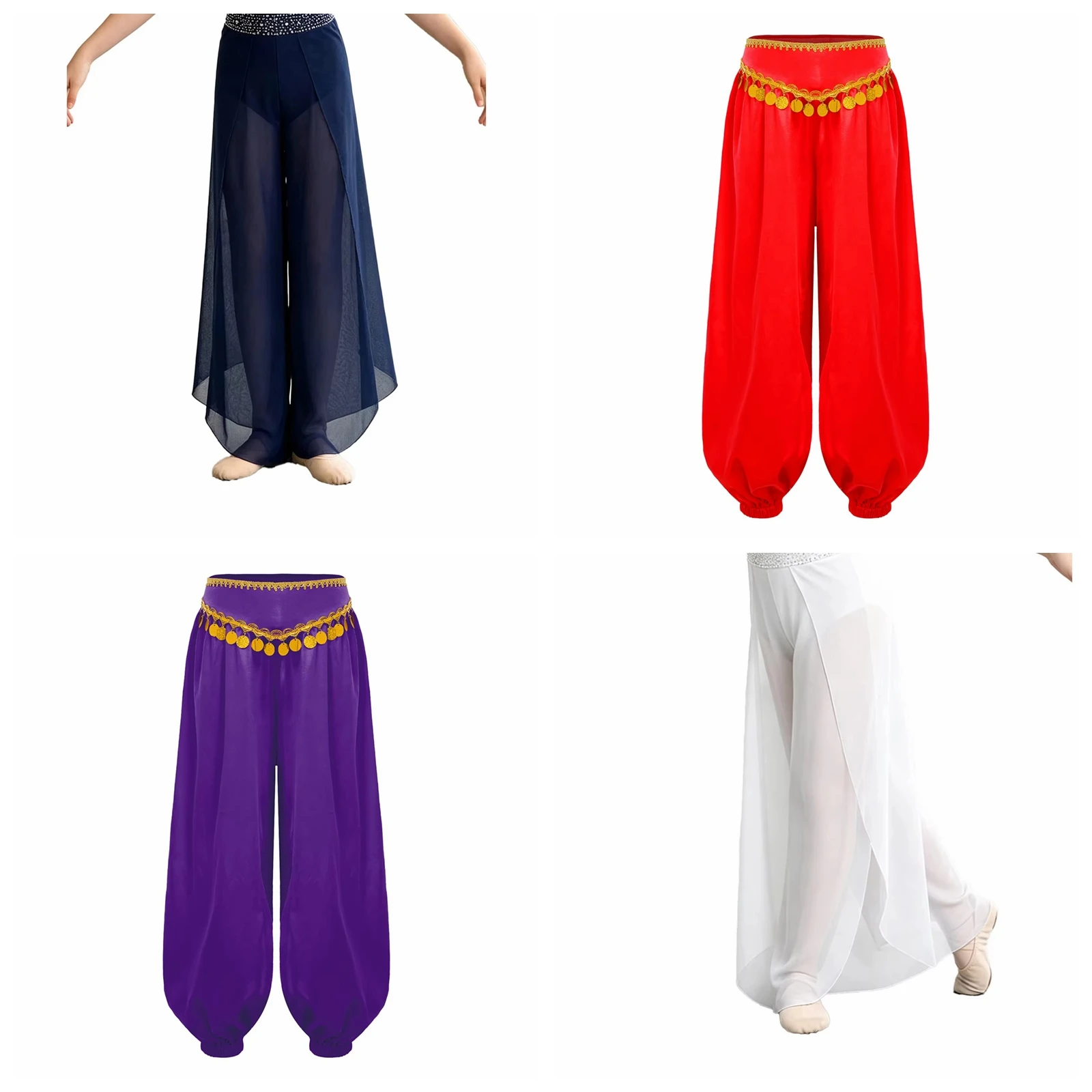 

Kids Girls Modern Dance Pants Dancewear Costume Side Split Mesh Trousers Lyrical Dancewear Children's Stage Performance Clothes
