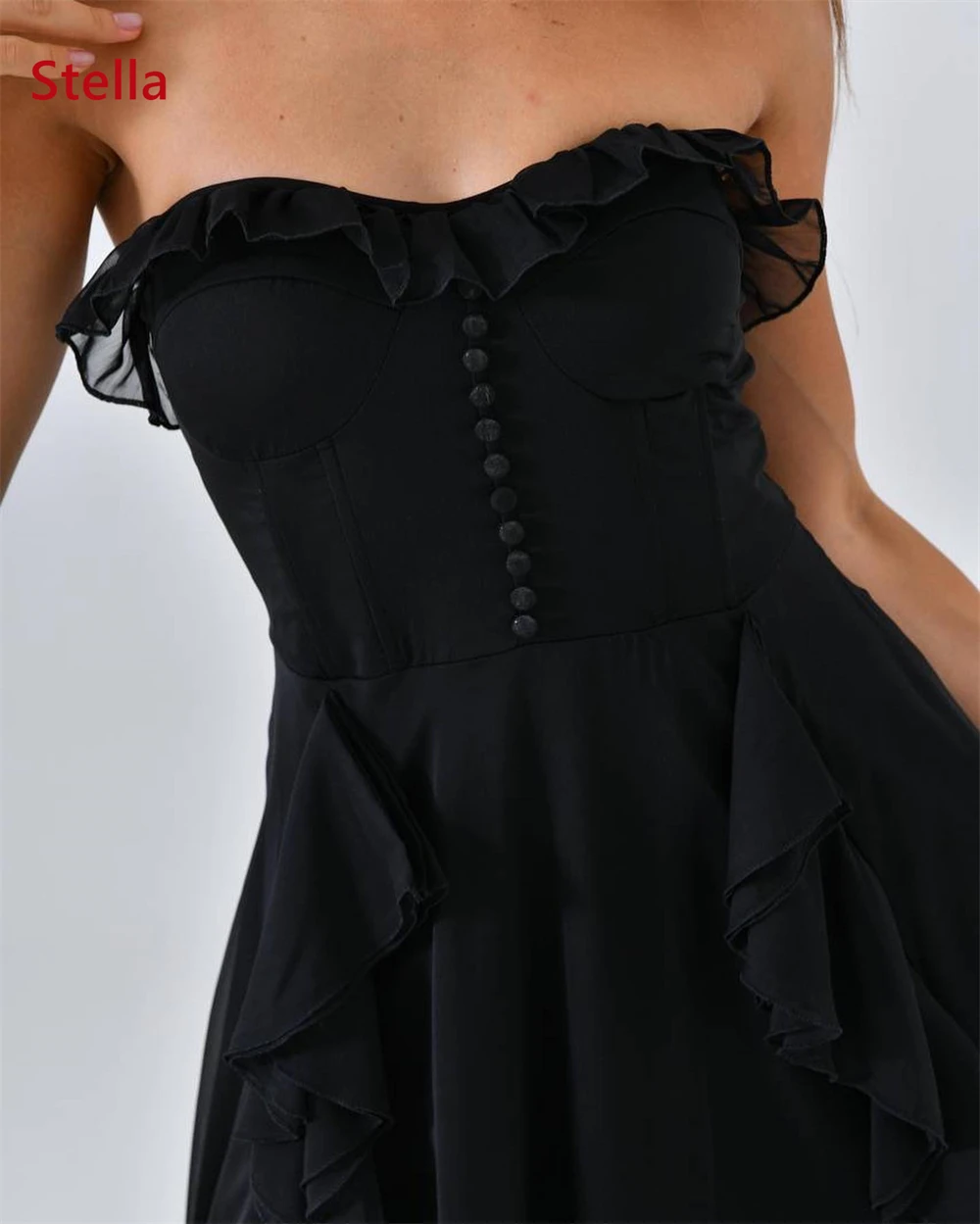 Robe De soirée en mousseline De soie noire, personnalisée, exquise, classique, sans bretelles, sans manches, robes De retour, à la mode