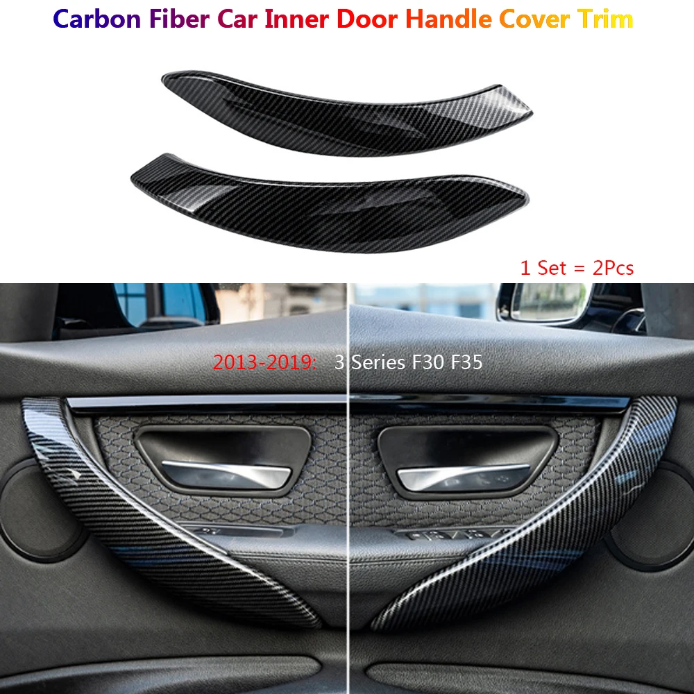 Carbon Fiber Car Inner Door Handle Sleeve Panel Cover Trim For BMW 3 Series F30 F35 Auto Interior Moulding Accessories 2Pcs