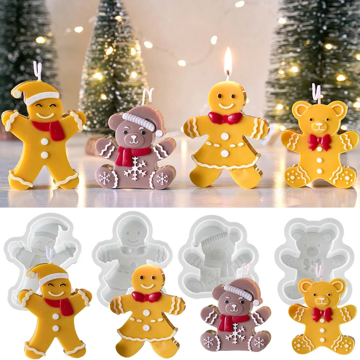 3D Smile Gingerbread Man Silicone Candle Mold DIY Christmas Gift Making Tools Handmade Soap Gypsum Resin Crafts Molds Home Decor