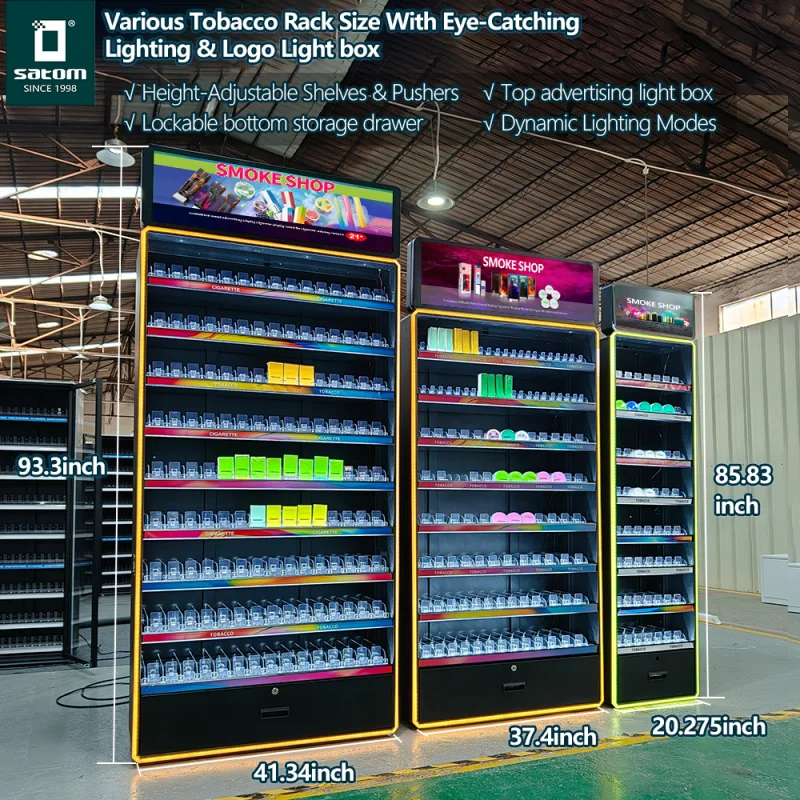 custom.USA Smoke Shop Metal Display with Adverting Light Box and Storage Cabinet Custom
