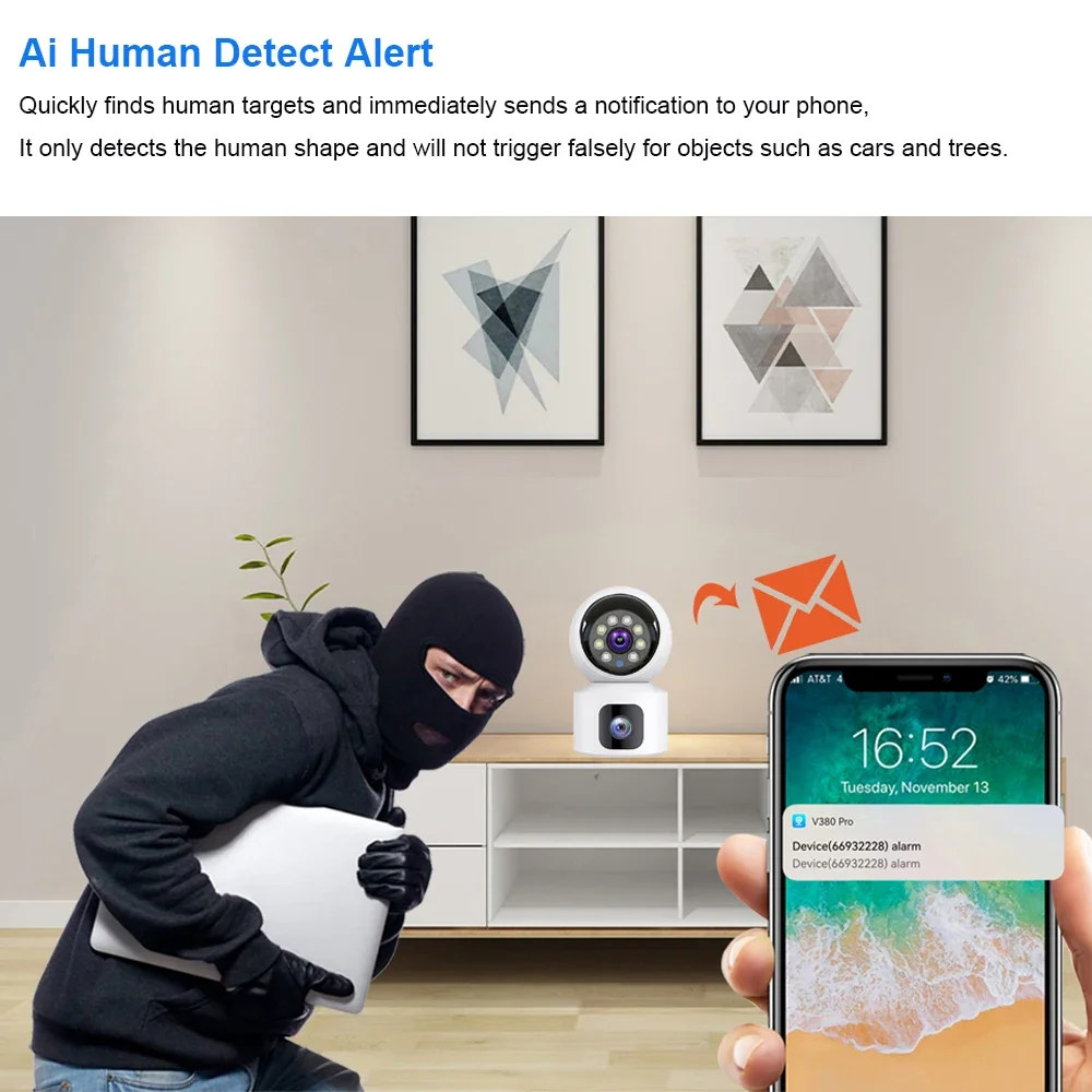 4G SIM IP WIFI Telecamera 8MP Wireless Doppia Lente Visione Notturna Baby Monitor Interno Rilevamento Umano Video Camara CCTV Sicurezza V380 Pro