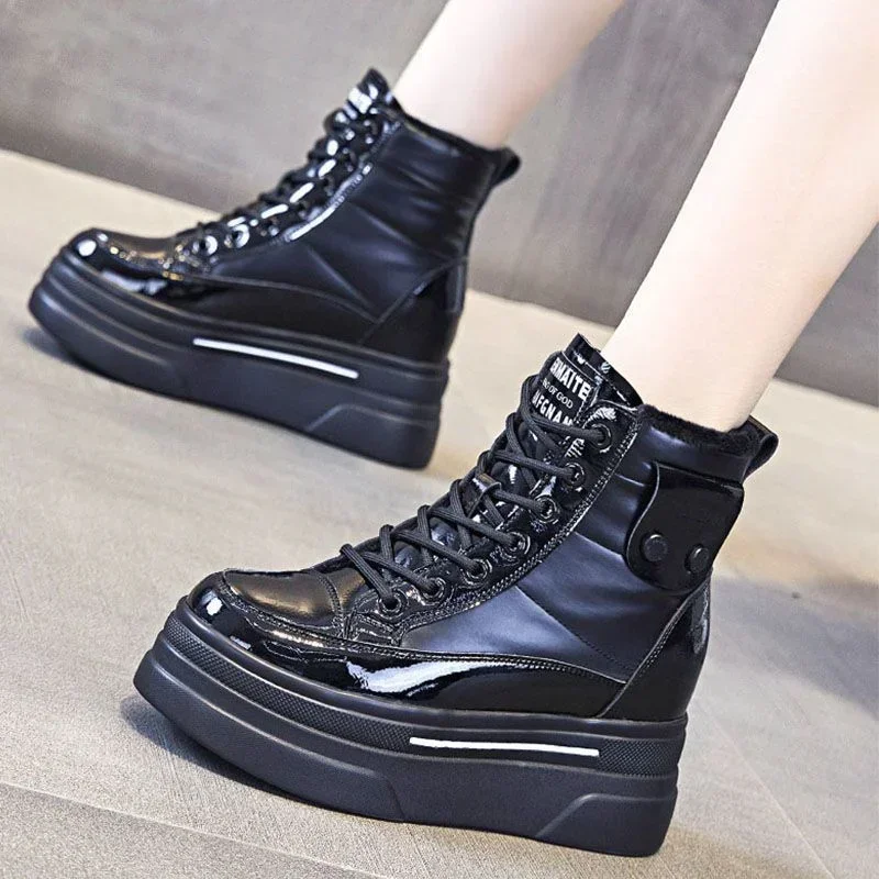 

High Platform Ankle Shoes for Woman Plus Warm Women's Booties Snow Boots Spring Autumn New In Winter 2025 Work Trend Pu Quality