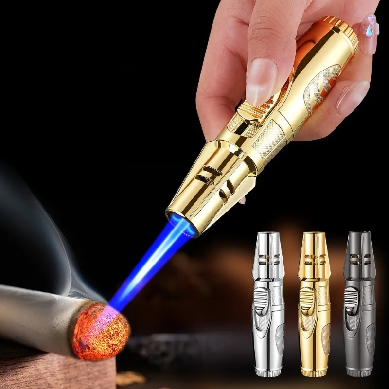 Metall Winddicht Jet Blue Flame Butan Gas Fackel Feuerzeug Sichtbares Gas Fenster Outdoor Tragbare Zigarre Feuerzeuge Rauchen Geschenke Für Männer