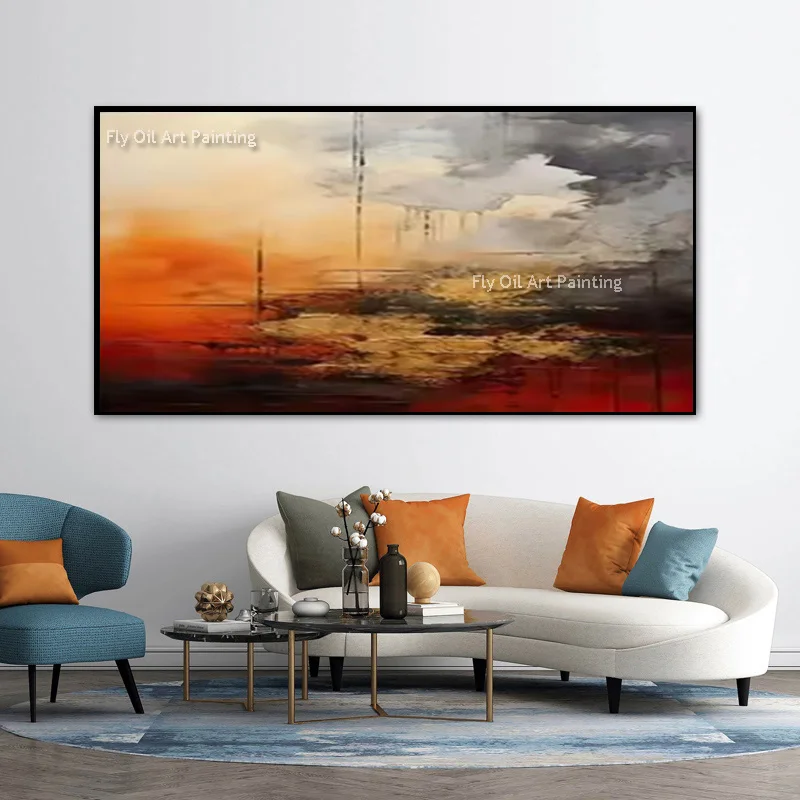 Speical Design Modern Green Yellow Forest Landscape Canvas Wall Art New Home Decor Items Handpainted Black Orange Oil Painting