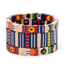 2023 New Design Enamel Elastic Bangle For Women Multiple Shape Combination Flower Charms Bracelets Colorful Jewelry For Gift