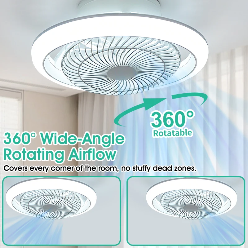 MARPOU 360° Rotating Ceiling Fan with Lights APP Remote Control Dimming Modern Fan Lamp 6 Wind Speeds Reversible Airflow Indoor
