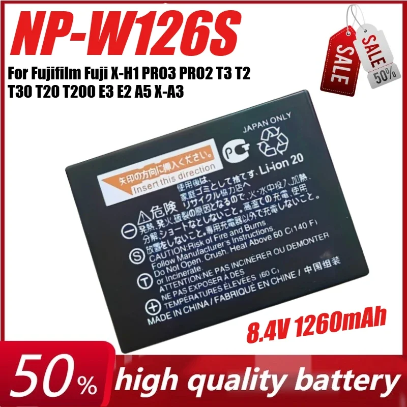 

8.4V 1260mAh NP-W126S Camera Battery for Fujifilm Fuji X-H1 PRO3 PRO2 T3 T2 T30 T20 T200 E3 E2 A5 X-A3 +Charger