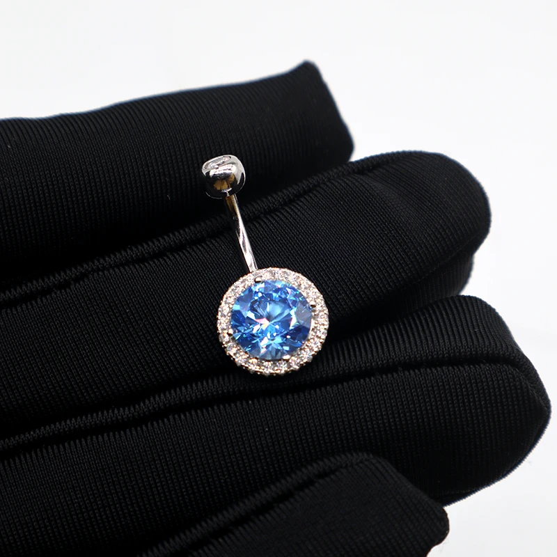 MIQIAO 925 Sterling Silver Piercing Belly Button Rings Circular Purple Blue Pink White Yellow Champagne Aquamarine Women Jewelry