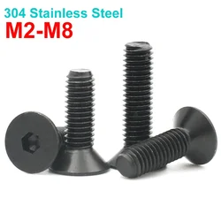 10-50Pcs M2 M2.5 M3 M4 M5 M6 M8 Black 304 Stainless Steel Hex Hexagon Socket Head Flat Countersunk Allen Machine Screw Bolt
