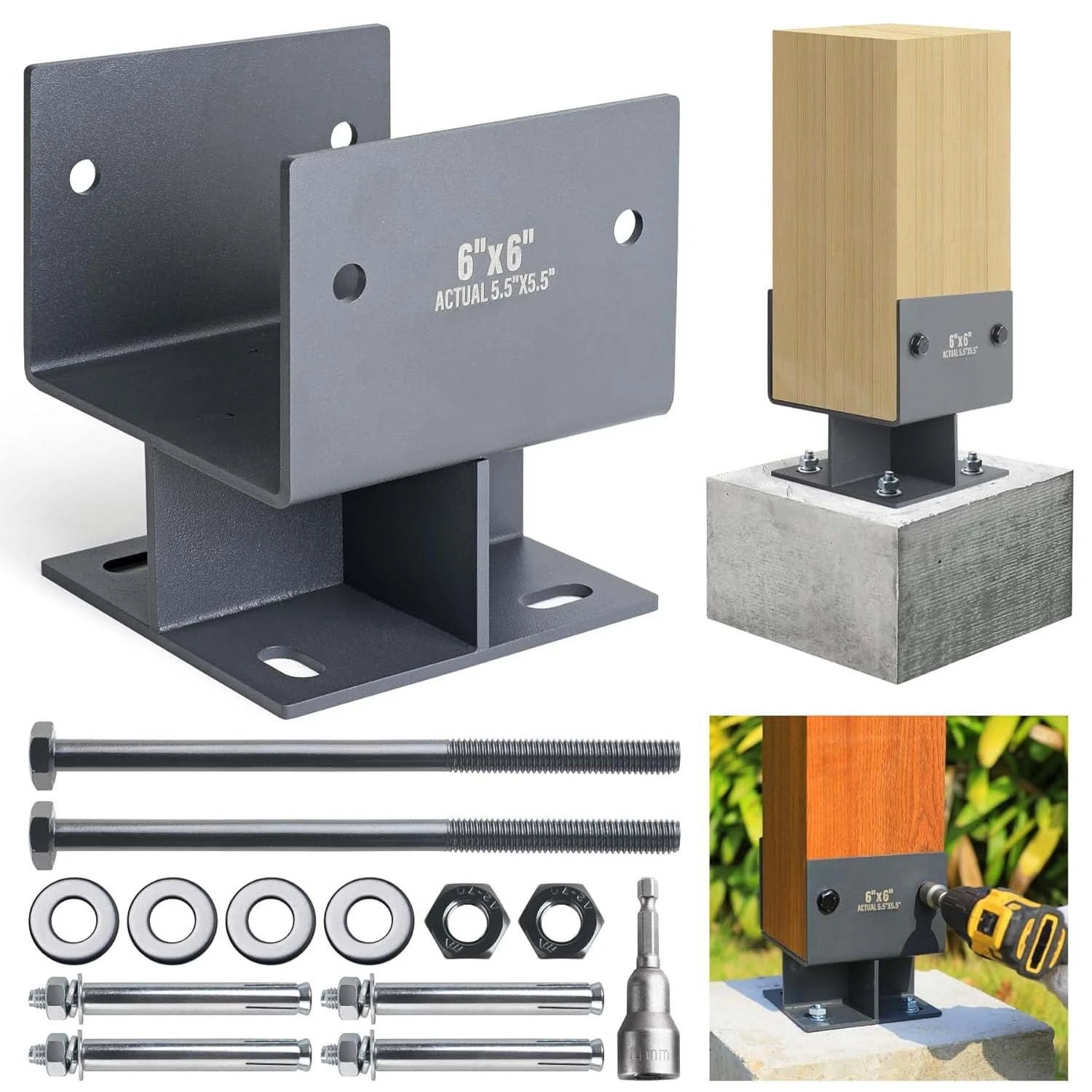 Concrete column fixing bracket, base anchor bracket U-shaped wooden column base bracket Heavy-duty column base bracket