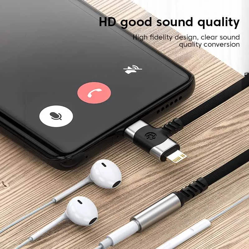 2 in 1 Audio Adapter For iPhone 14 13 12 Plus X XS Max XR Splitter Earphone Converter Type C To 3.5mm Jack Headphone Connector