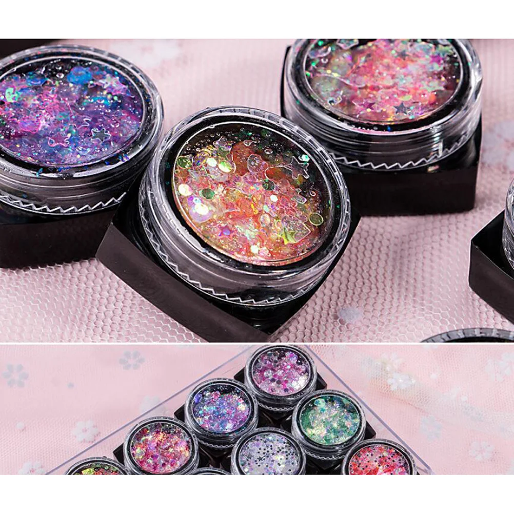 Facial Glitter Gel Set 12 Colors Brilliant For Eye Nail Makeup Party Holiday Decor Sequins Gel For Body