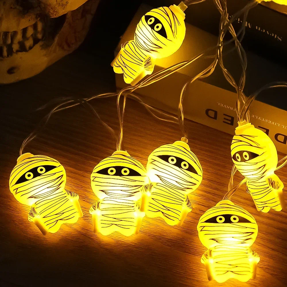 Imagem -05 - Bateria Powered String Lights com Fantasma Bruxa Gato Abóbora Aranha Web Esqueleto Múmia Pirata Shape Halloween Hanging Decoration