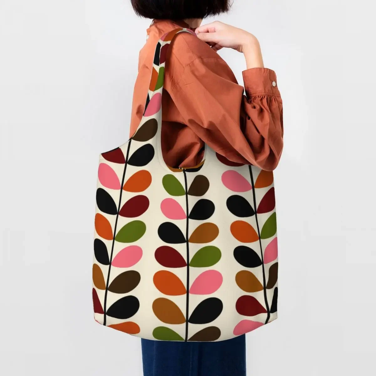 

Custom Funny Orla Kiely Prints Multi Stem Pink Red Shopping Tote Bag Reusable Canvas Groceries Shopper Shoulder Bag Handbags