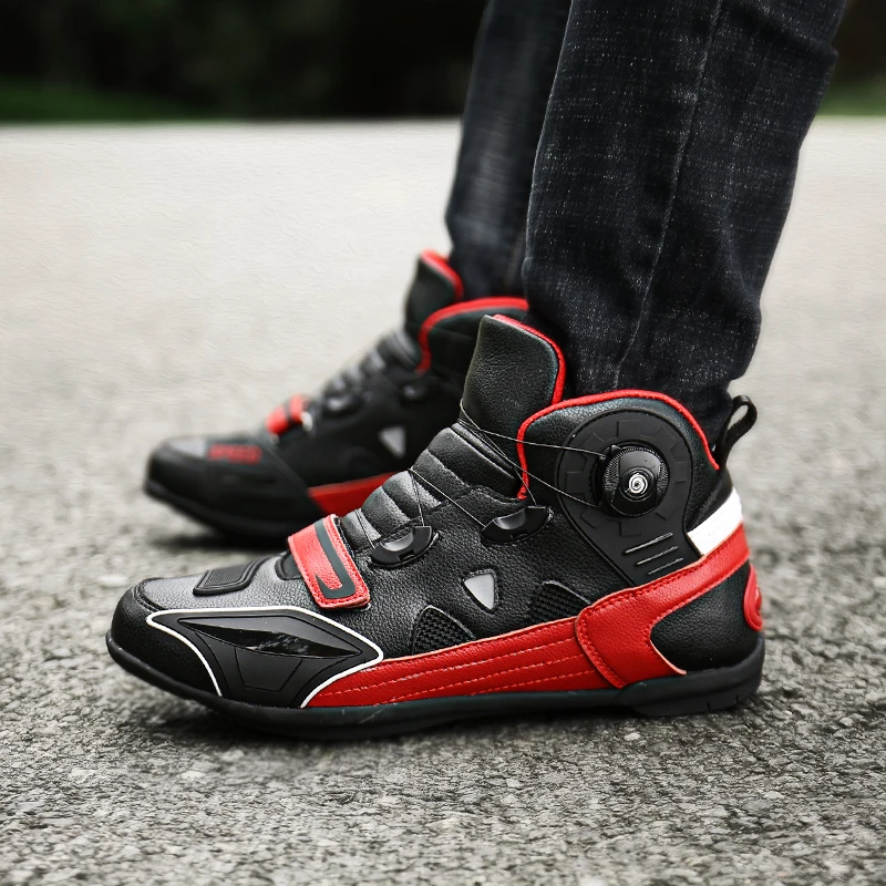 

Leather Motorcyclist Boots Men's Motorcycle Ankle Boots Motocross Racing Shoes Women Breathable Mesh Biker Boots Anti-slip Shoes