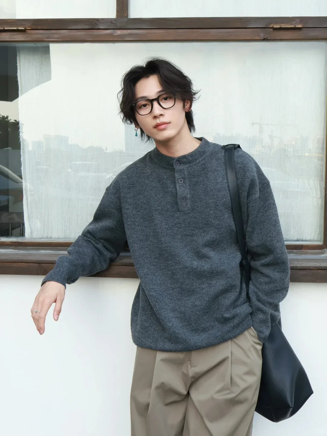 

Ay Cleanfit вязаный свитер с воротником Генри, мужской осенне-зимний модный городской базовый слой, мягкий удобный полиэстер