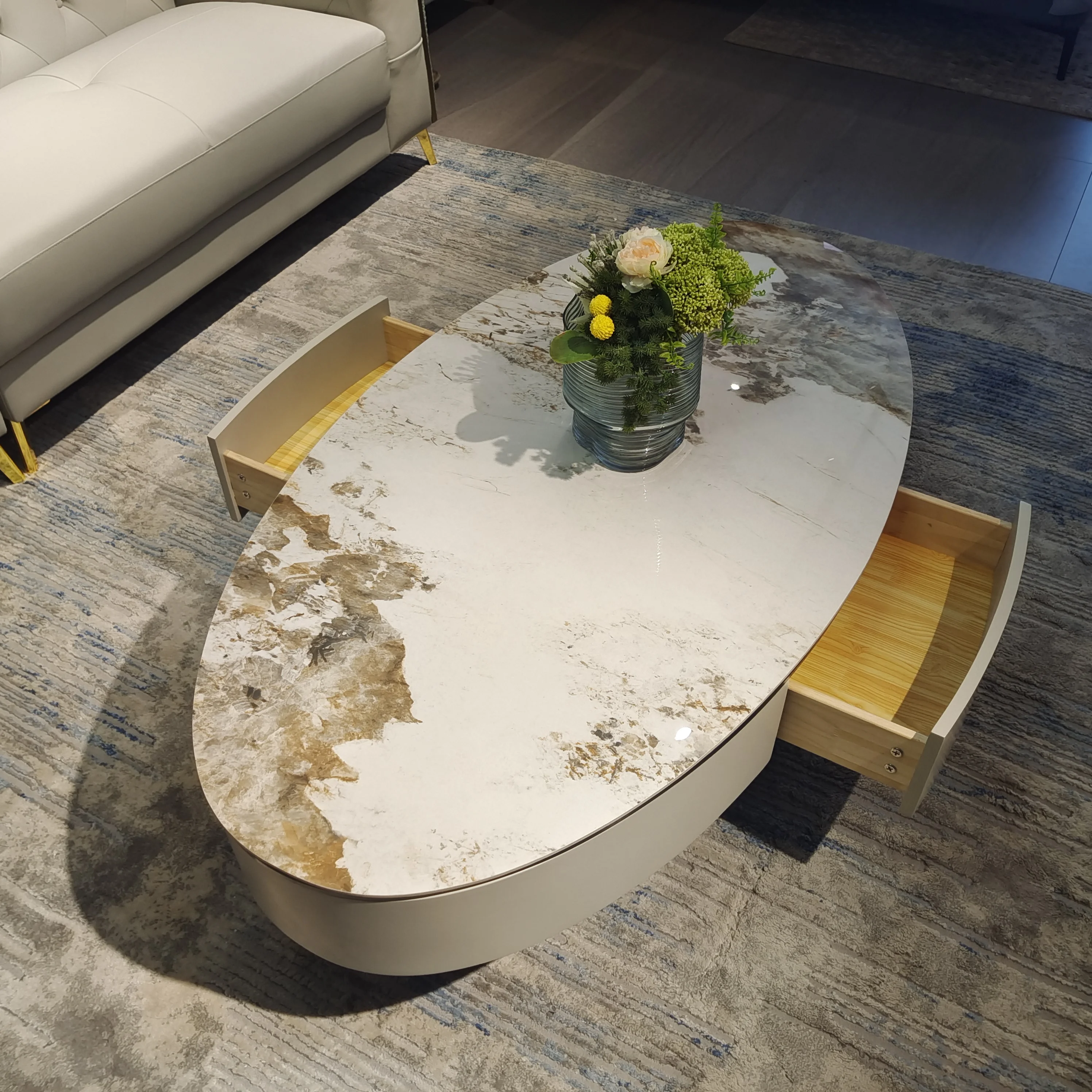 Modern Style High Quality Sintered Stone Square Coffee Table for Home Living Room with Metal Base