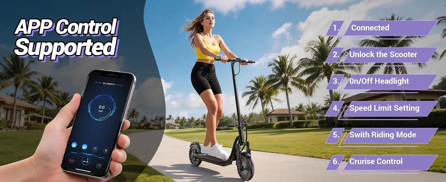 Electric Scooters for Adults Teens, 350W Motor, 8.5'' Solid Tires, 37V 7.8AH Battery,21Miles Max Range, Front Suspension,APP Control for Commuting