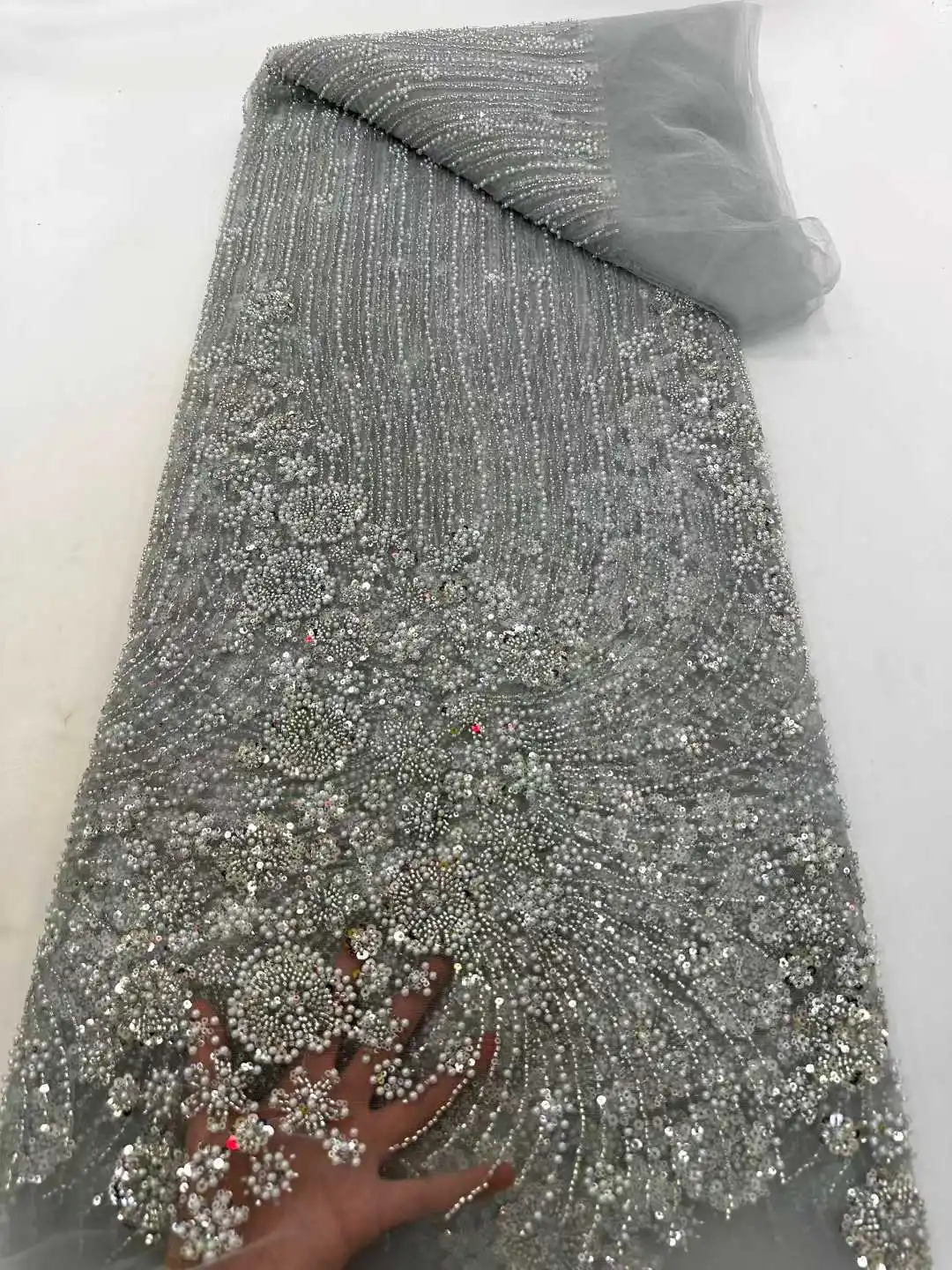 Luxury French Handmade Heavy Beaded Sequin Lace Fabric 2026 African Nigerian Style for Wedding Dress Sewing Material