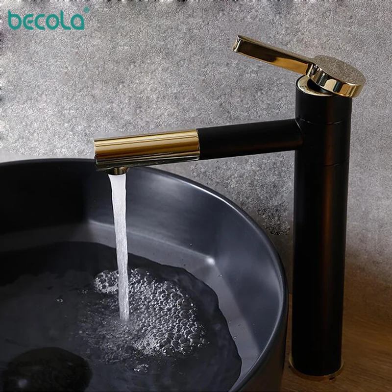 Becola Nouvelle Conception En Laiton 360 Robinet rotatif Noir + or Plaqué Poignée Salle De Bain Mode Lavabo Robinet Mitigeur Lavabo F-0069