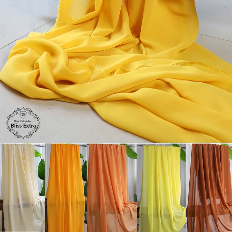 

Yellow Orange Chiffon Fabric for Wedding Decoration Supplies Georgette Backdrops Curtains Women Dresses DIY Sewing Material
