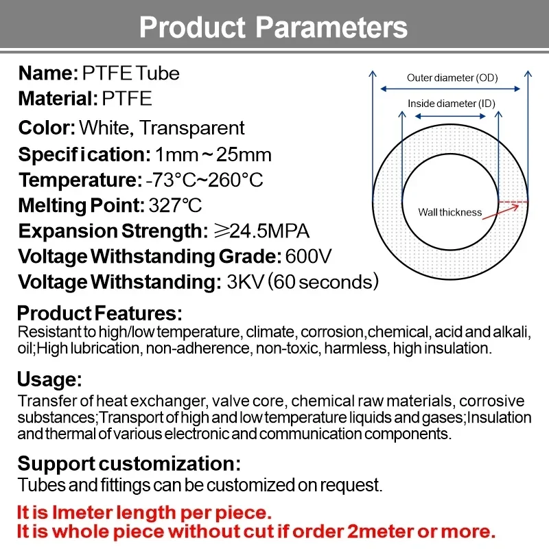 Tubo ptfe de 3mm id x 6mm od para impressora 3d, cabeça j, mangueira de transmissão de garganta hotend, resistente a altas temperaturas, transparente