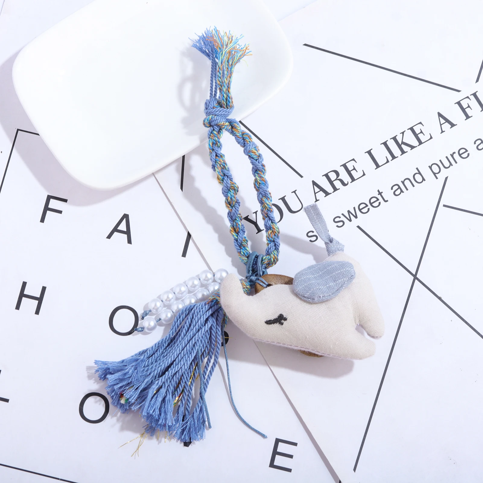 Cartoon Knitted Tassel Pet Charm Stuffed Plush Keychain Cute Animal Bag Accessory Car Keyring Heartwarming Gift