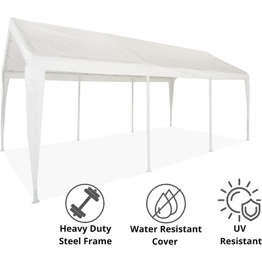 Portable Garage Canopy For Outdoor Use, Heavy-Duty Polyethylene, Gray, Fully Enclosed All-Season Protection With Reinforced Fra