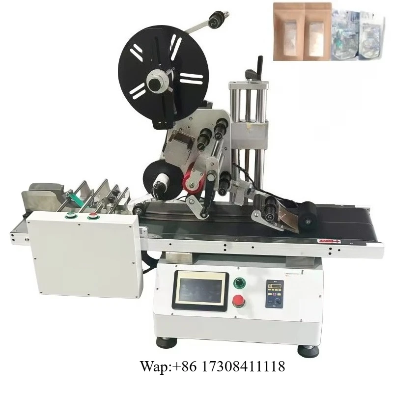Automatic Feeder Label Applicator Sticker Flat Bag Mylar Pouch Desktop Doypack Pouch Card Top Labeling Machine
