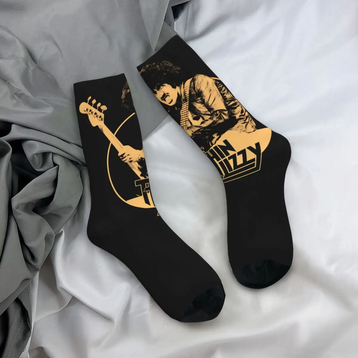 Thin Lizzy Guitar Band Socks Casual Stockings Autumn Anti-Slip Men Socks Soft Breathable Custom Climbing Socks