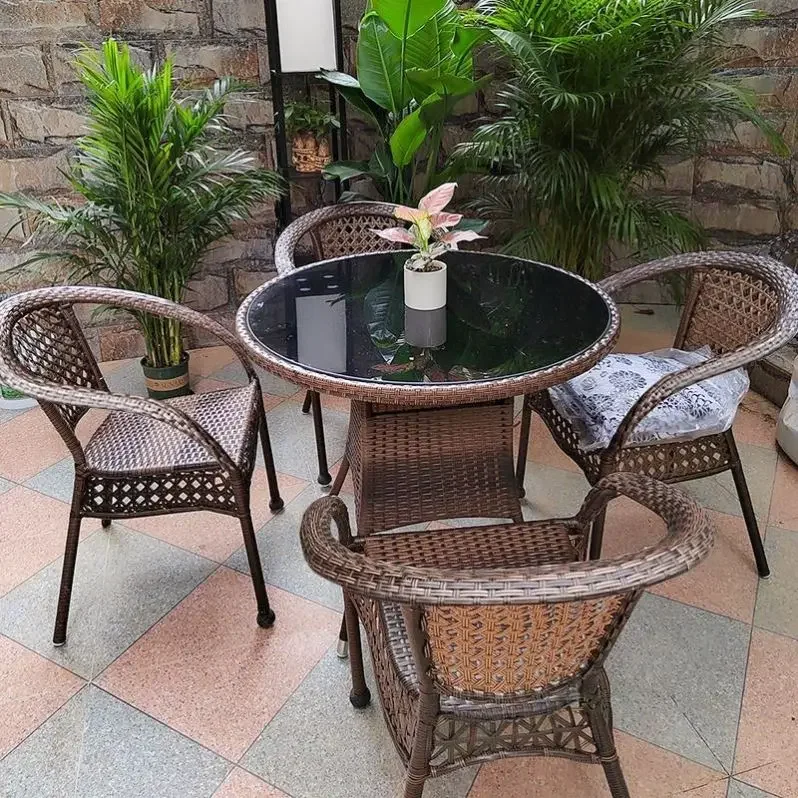 

Rattan chair set of three balcony leisure tables and chairs outdoor coffee table small outdoor