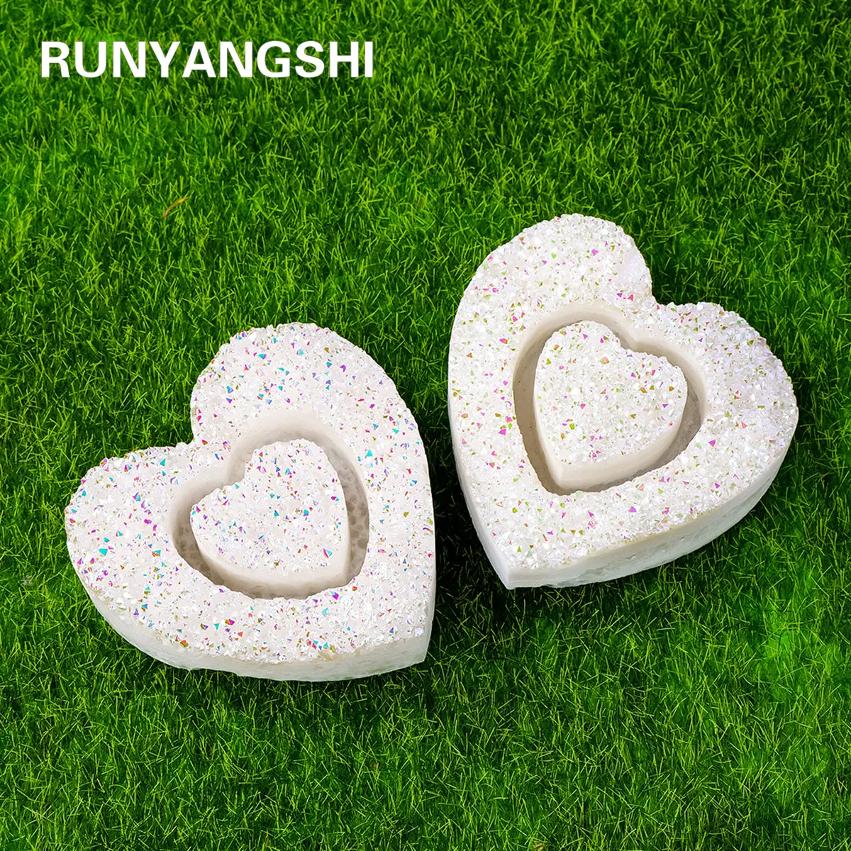 1PC Natural Clear Quartz Angel Aura Rainbow Crystal Cluster Heart Shape Stone Divination Ornaments Home Decoration