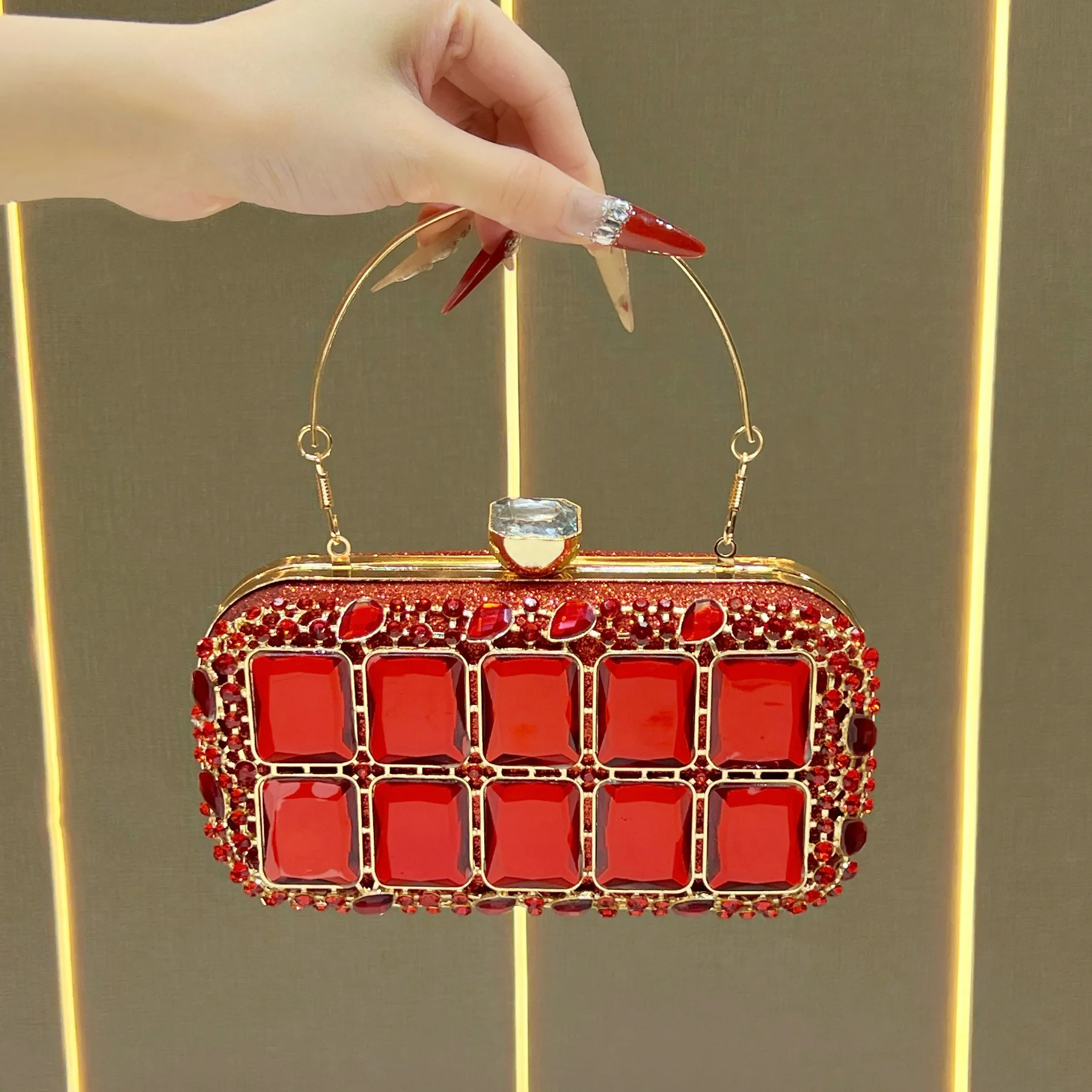 New light luxury rhinestone clutch bag women's dinner party bag premium diamond-encrusted handbag fashionable and versatile
