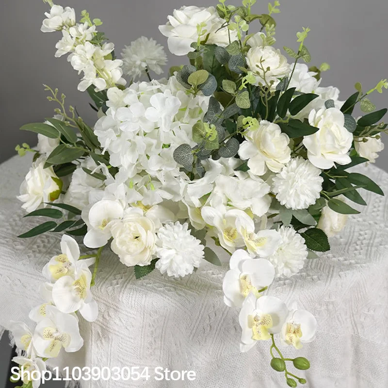 Künstliche weiße Rosen-Hyazinthen-Tischdekoration, Blumenball, weißer Hochzeitshintergrund, Deko-Event, Bodenblume, Party-Requisite – Detail 6