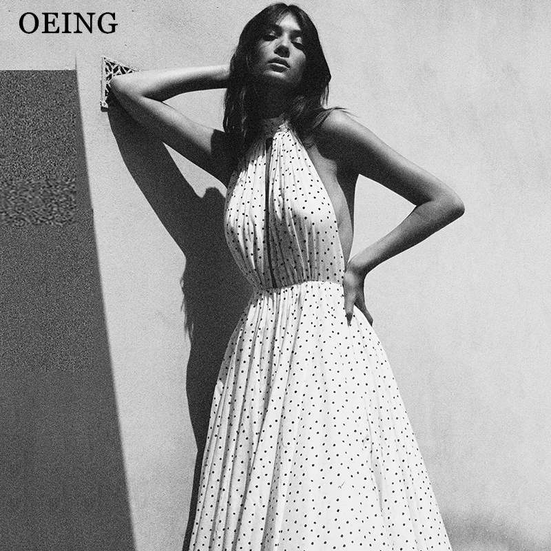 

BOEING Элегантное платье трапециевидной формы с лямкой на шее для выпускного вечера в горошек без рукавов длиной до пола, вечерние платья по индивидуальному заказу