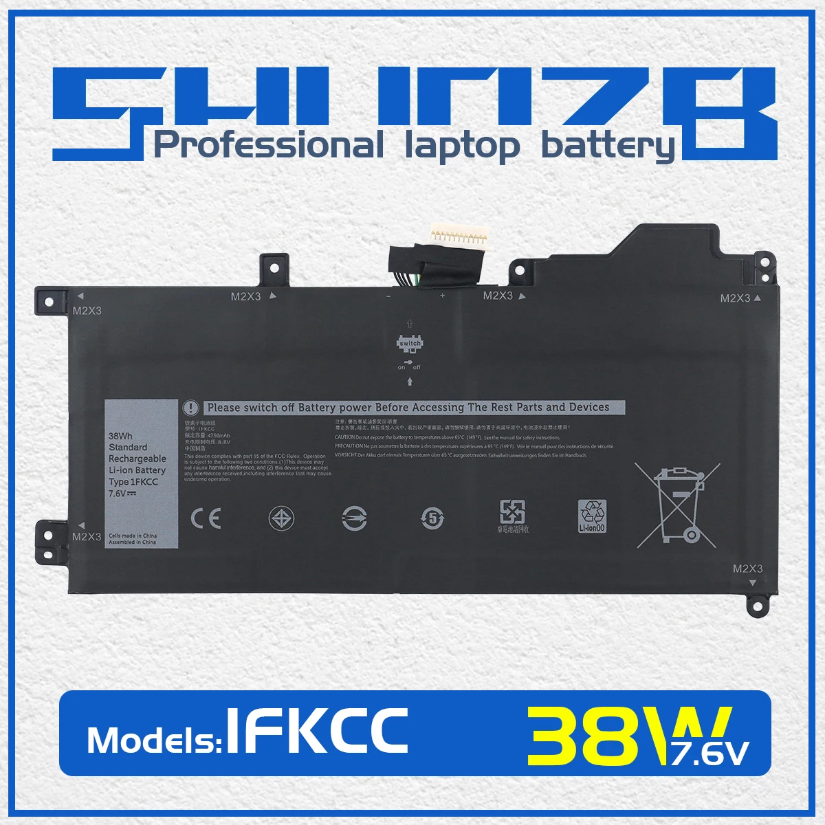 SHUOZB 1FKCC Laptop Battery For Dell Latitude 7200 2-in-1 7210 2-in-1 Series Notebook 09NTKM 9NTKM 0D9J00 0KWWW4 KWWW4 7.6V 38WH