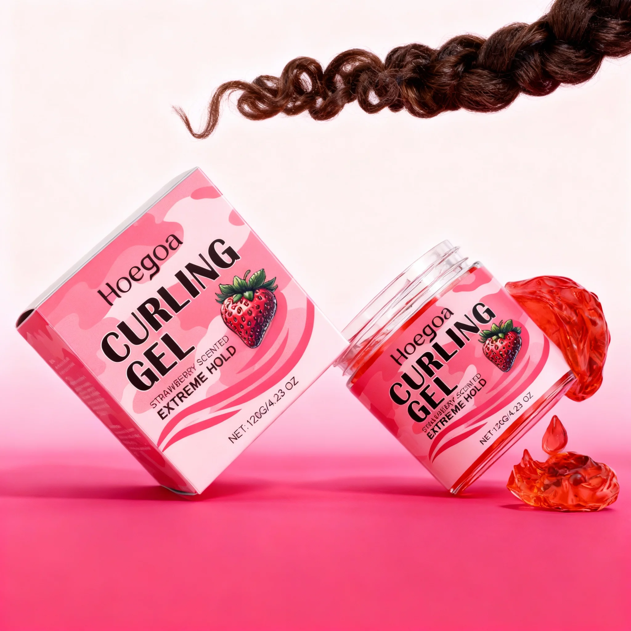 Gel definidor de rizos de fresa, producto de estilismo de sujeción fuerte para cabello rizado y ondulado, volumizador de larga duración, nutritivo, sin lavado