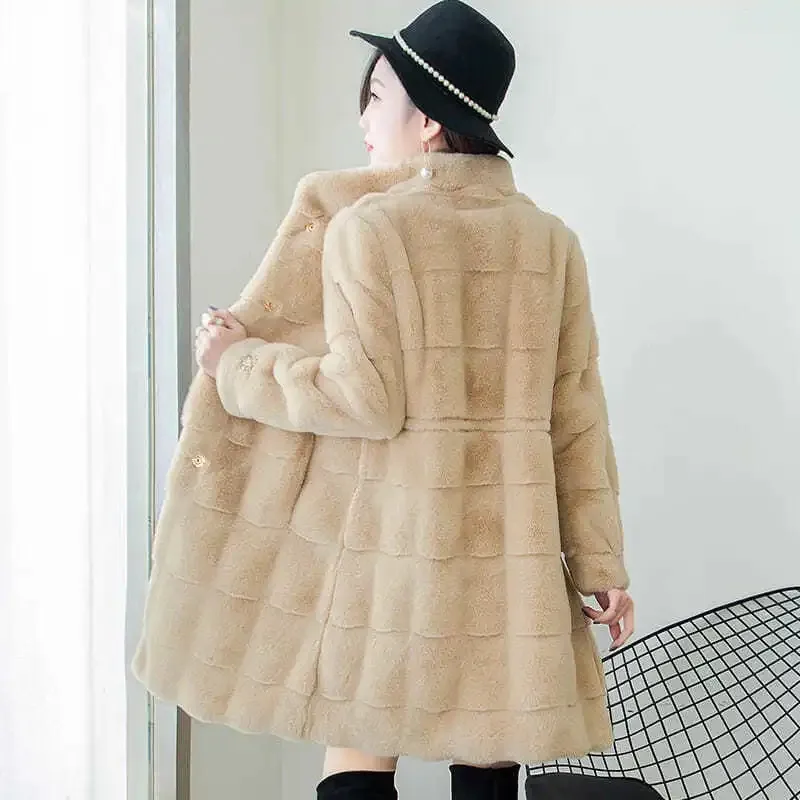 2022 Autumn Winter Women\'s Faux Fur Coat New Mid-length Imitation Mink Coat Large Size Loose Soft Comfortable Fur Jacket 3XL