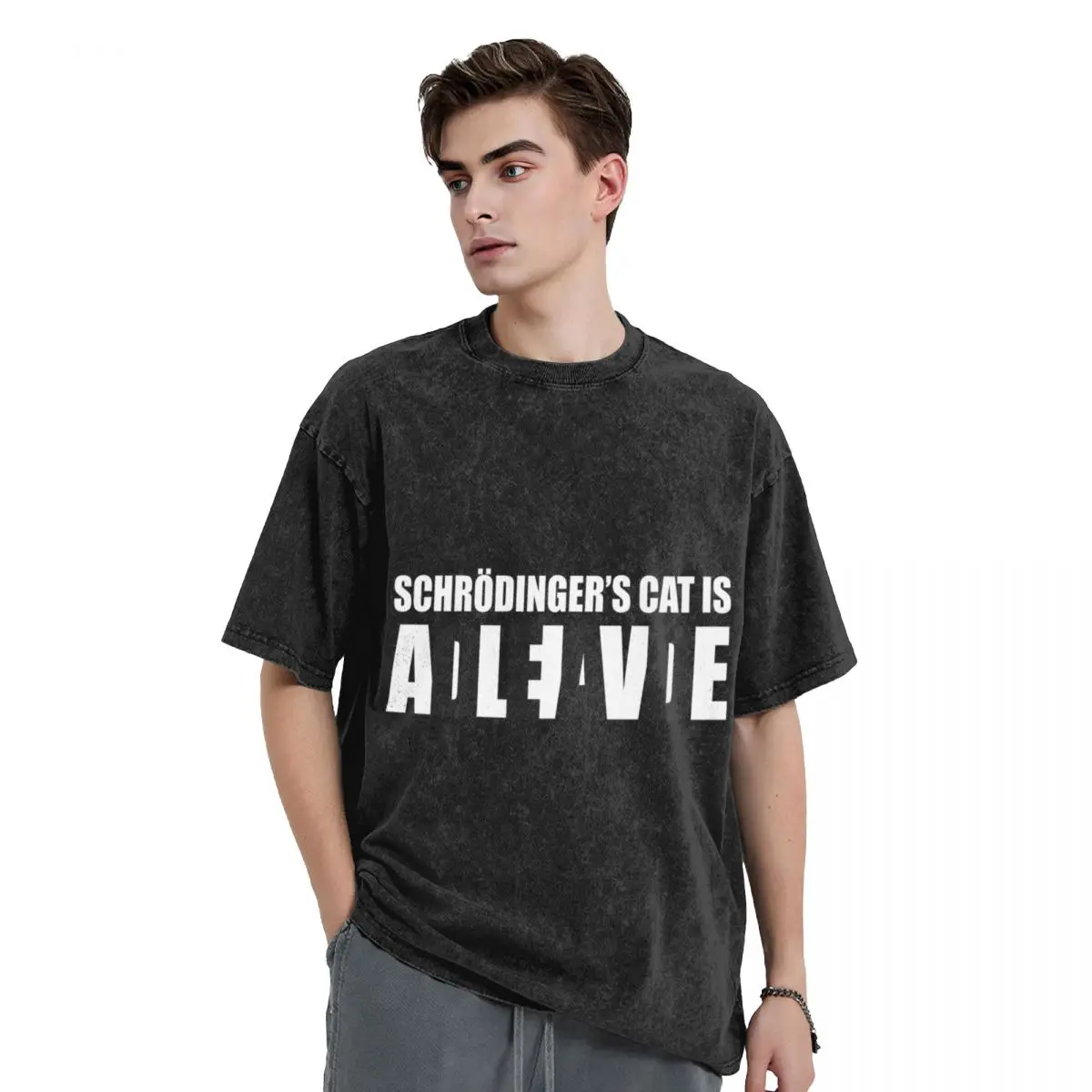 

Schrodinger Cat is DEAD/ALIVE T-Shirt shirts graphic tees Aesthetic clothing Men's cotton t-shirt