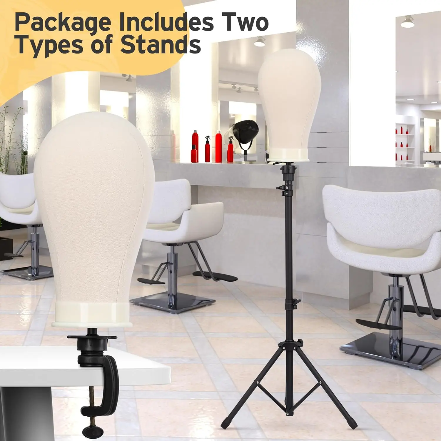 Tripod Wig Stand with Canvas Head for Styling