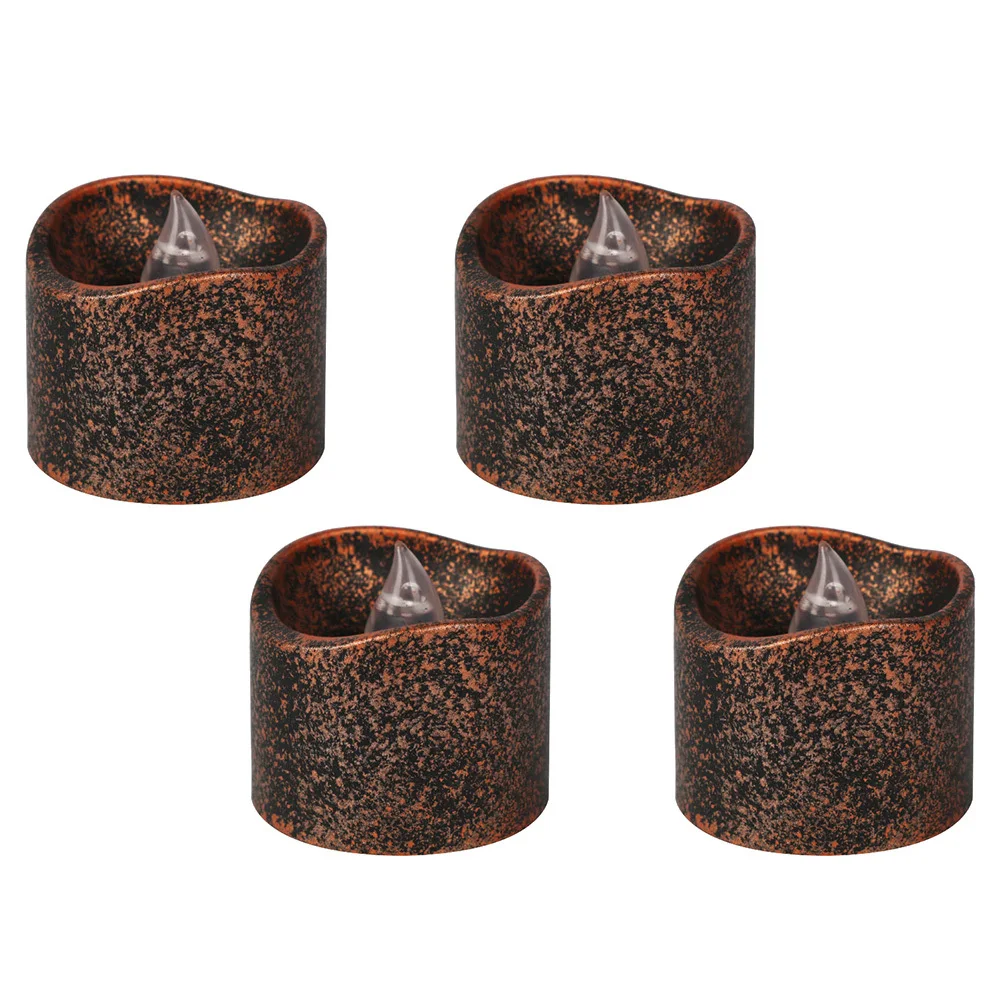 Candele a lume di tè a LED da 4 pezzi, senza fiamma, con fondo nero, sicuro ed ecologico, per Halloween, matrimoni, Natale, luce da tè a LED