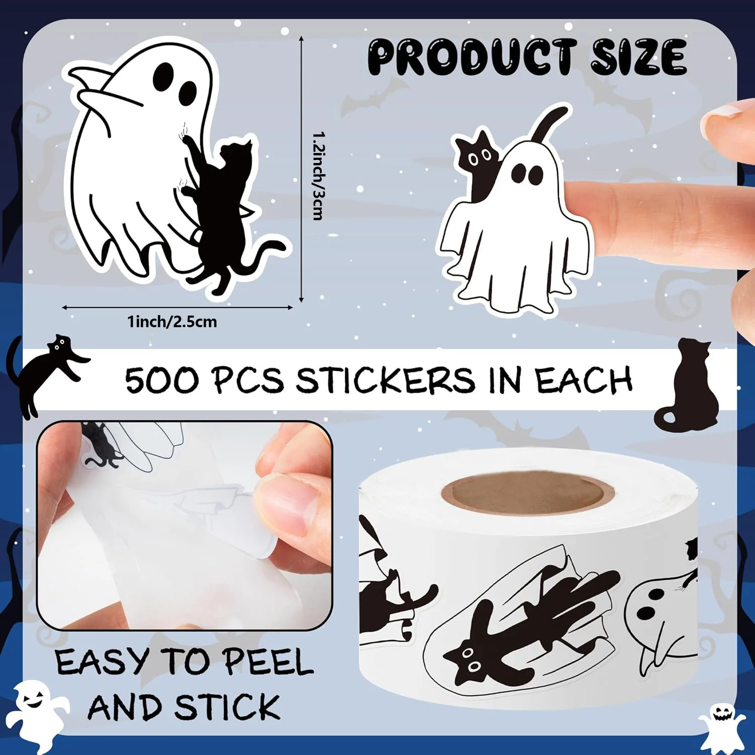 500 Pcs Halloween Sticker Black Cat and Ghost Stickers for Halloween Birthday Party Scrapbook Decor