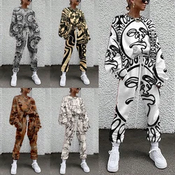 SOJINM Women Clothing 2 Piece Set Suit Outfits Abstract Printed Casual Sport Suit Streetwear Set Autumn Tracksuit sweatpants