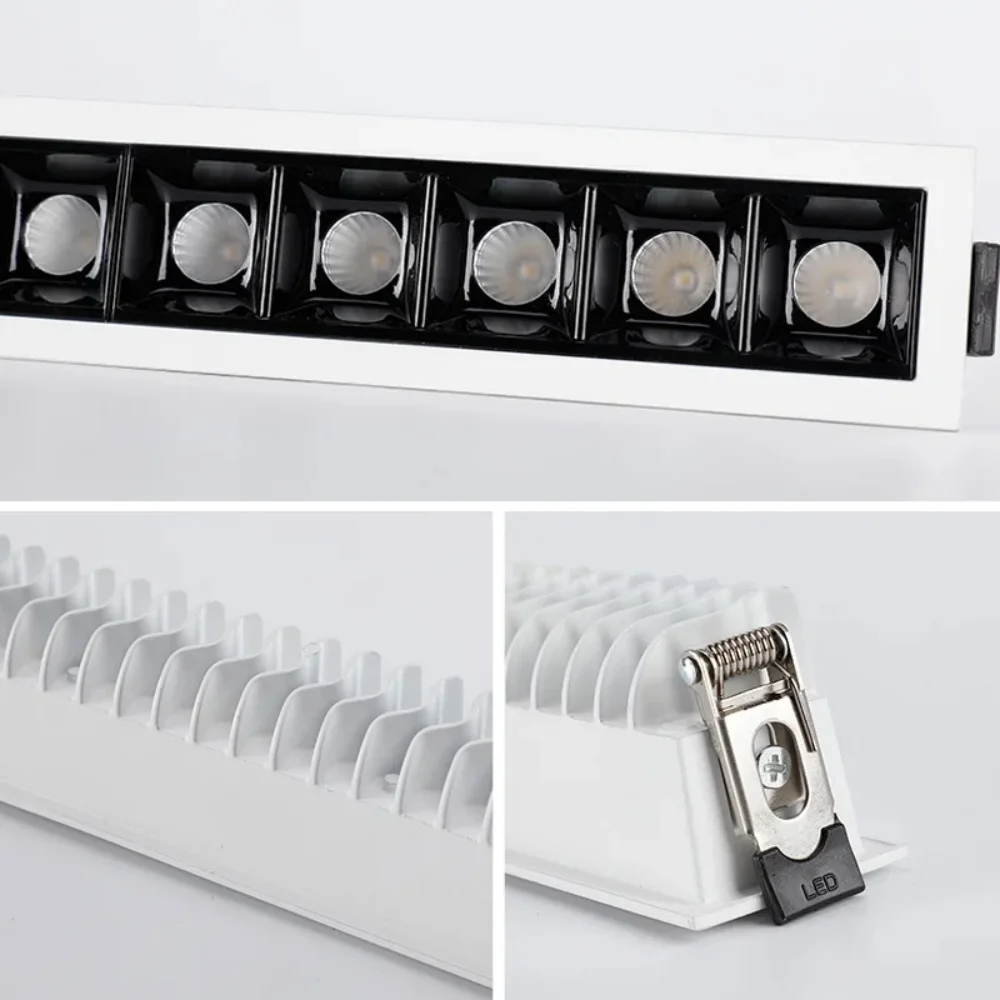 Dimmable Recessed Square Led Ceiling Grille Light 10W 20W 30W AC110V 220V Led Linear Light COB Spot Lamp Down Light