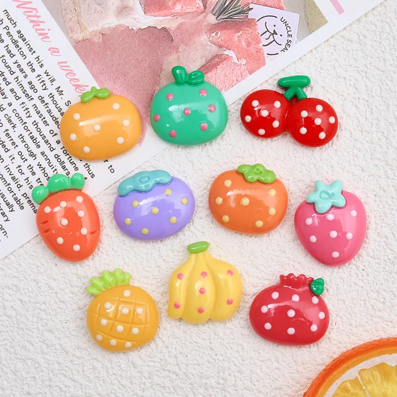 100pcs Cute Polka Dot Fruit Resin Series Flat Back Scrapbooking DIY Jewelry Craft Decoration Accessories