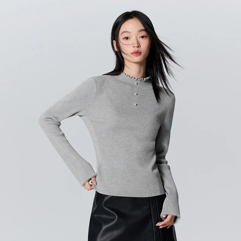 Semir Sweater Women Stringy Selvedge Half-Tall Collar Right Shoulder Inside 2023 Winter New Antibacterial Heat Storage Slim Fit