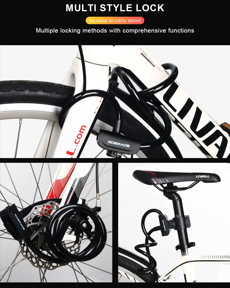 RIDERACE Bicycle Cable Lock Mountain Bike Portable Anti-theft Ring Lock High Security For Scooter Electric E-Bike Road Cycling