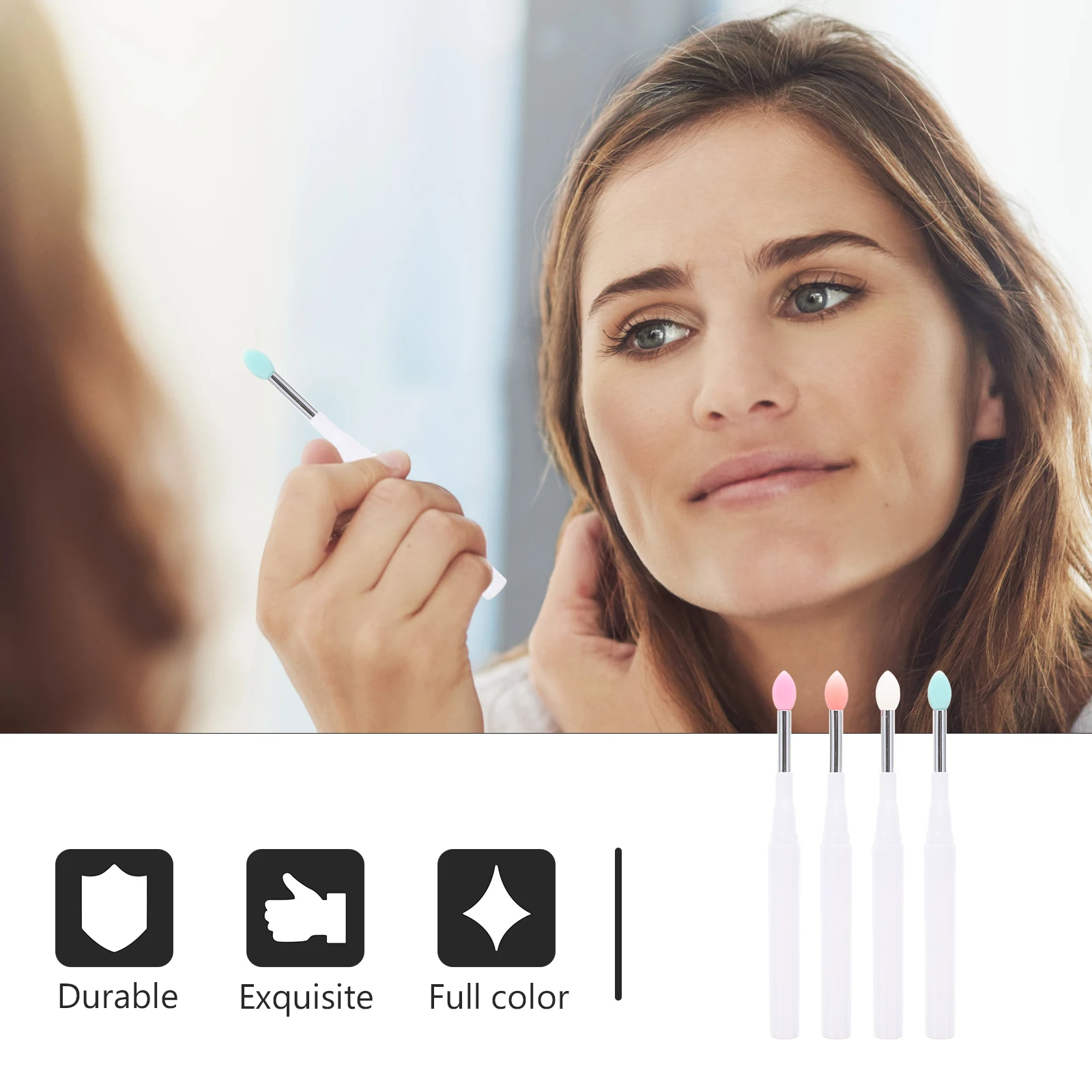 

4 Pcs Silicone Lip Brush Makeup Eyeshadow Applicators Brushes Blending Women with Cap