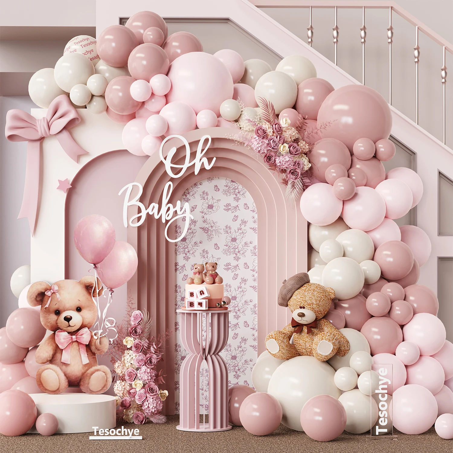 

141 Pcs Dusty Pink Balloon Arch Kit Dusty Pink Light Pink Sand White Balloons for Baby Shower Gender Reveal Birthday Decor